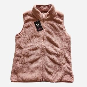 NWT White Mark Pink Fuzzy Zip-Up Sherpa Vest